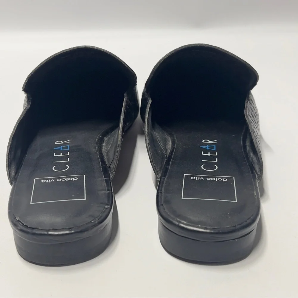 DOLVE VITA Clear Women’s Size 8 Black Slip On Mules. Reptile pattern. Low Heel - Picture 5 of 8